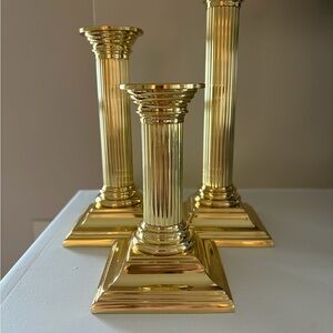 Baldwin Brass Fluted Column Candle Holders - Set of 3